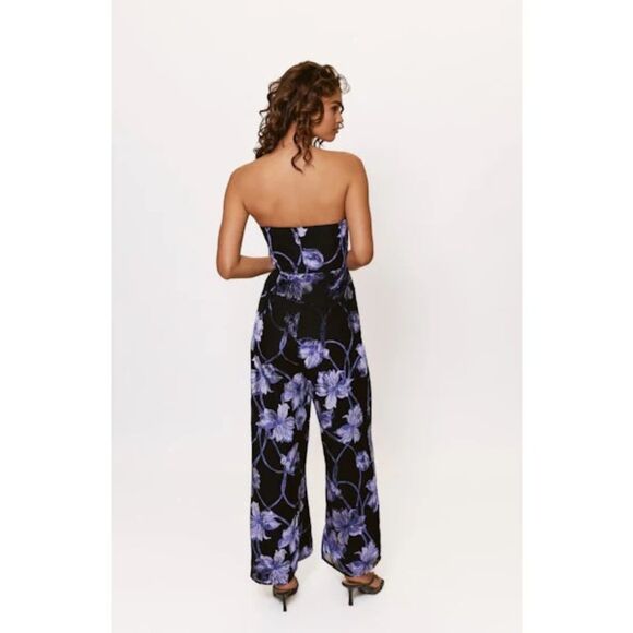 NWOT Anthropologie Hutch Venina Velvet Jumpsuit in Navy Two Tone Vining Buds S - Picture 3 of 11
